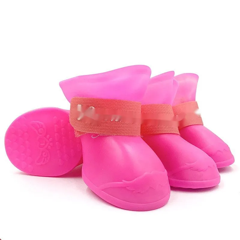 Rubber pet rain shoes with anti-slip soles for dog paw protection in wet weather