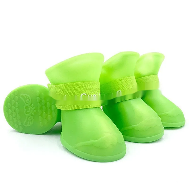 Rubber pet rain shoes with anti-slip soles for dog paw protection in wet weather