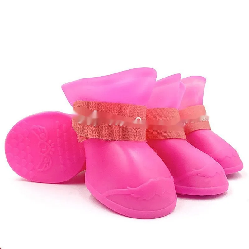 Rubber pet rain shoes with anti-slip soles for dog paw protection in wet weather