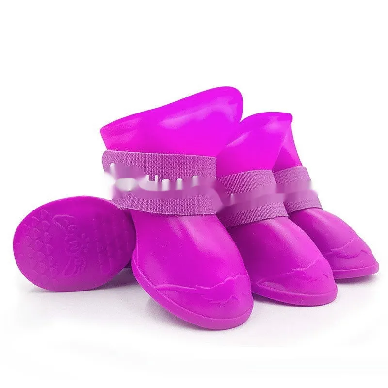 Rubber pet rain shoes with anti-slip soles for dog paw protection in wet weather