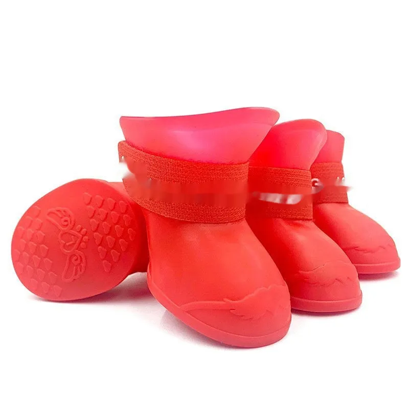 Rubber pet rain shoes with anti-slip soles for dog paw protection in wet weather