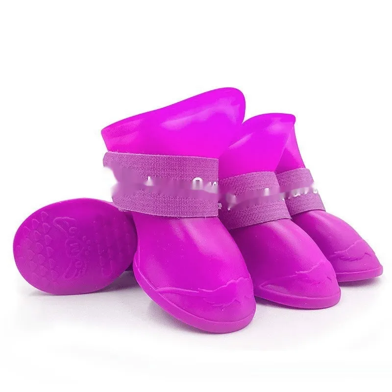 Rubber pet rain shoes with anti-slip soles for dog paw protection in wet weather