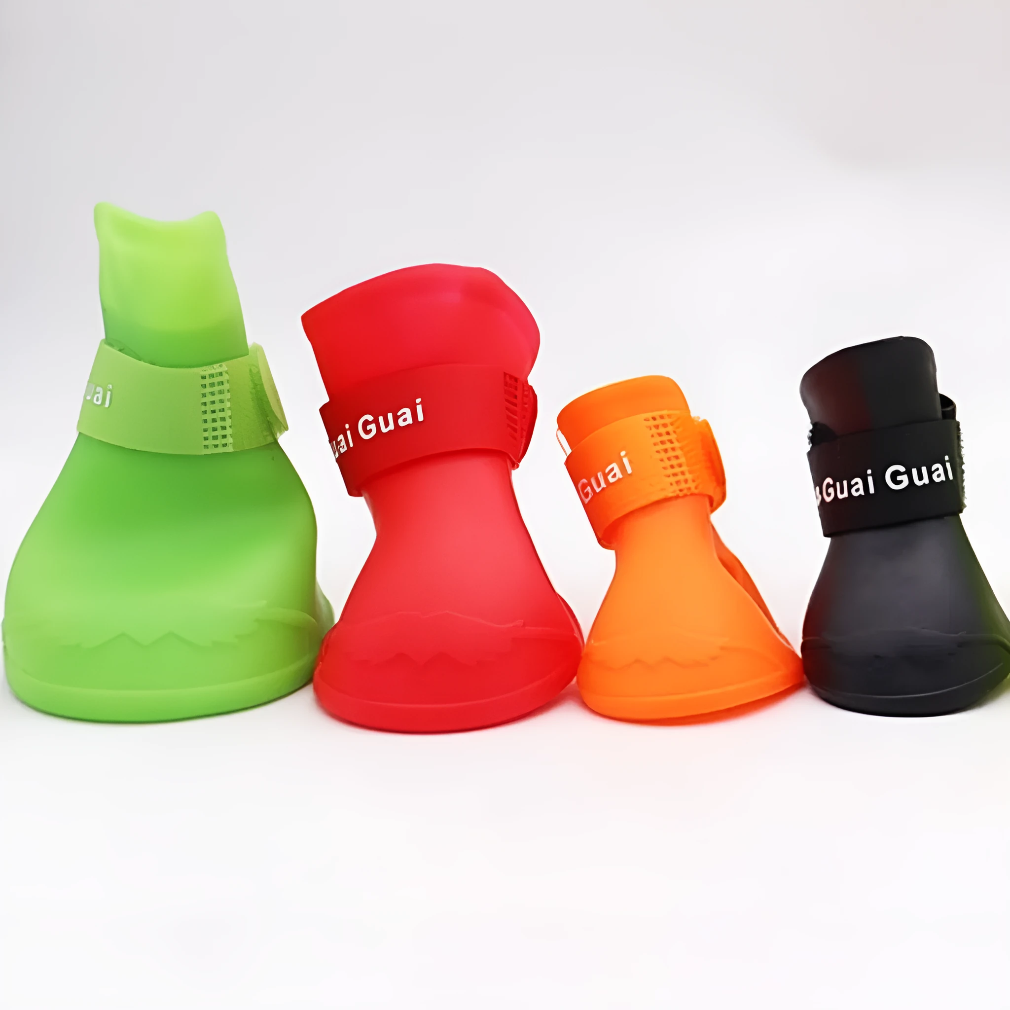 Rubber pet rain shoes with anti-slip soles for dog paw protection in wet weather