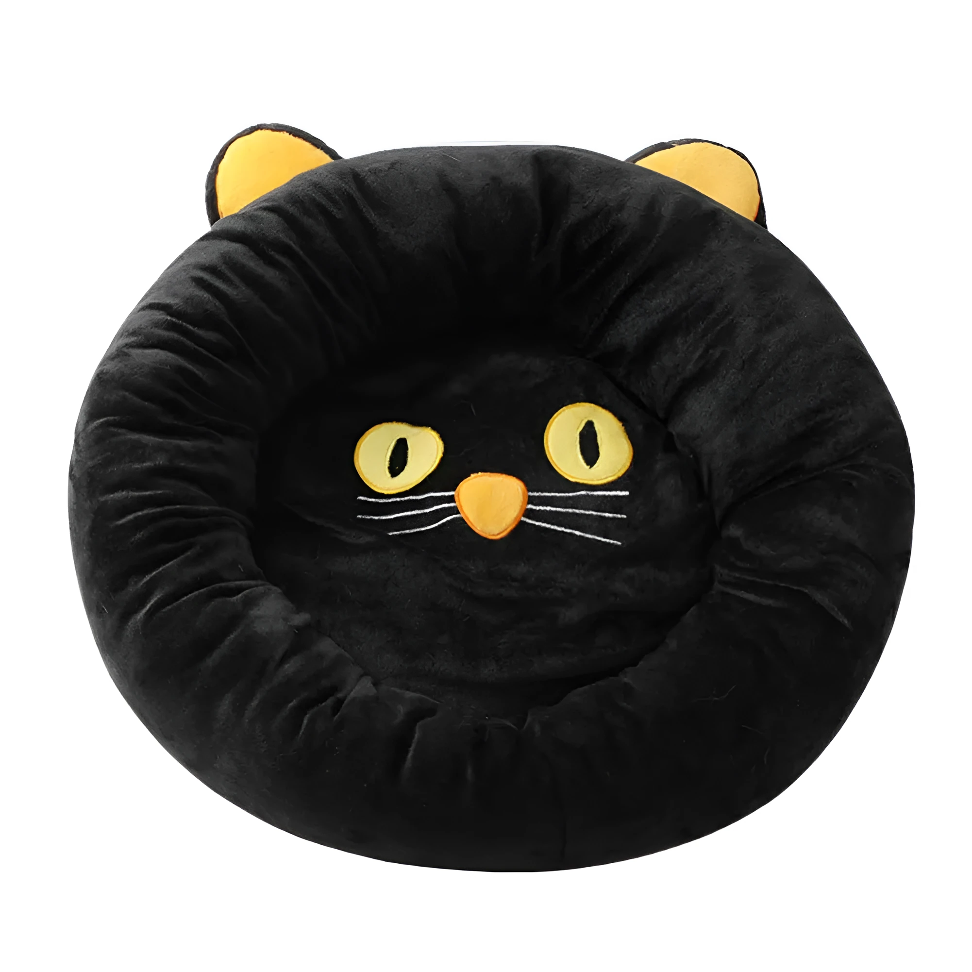 Black cat silhouette shaped velvet cat nest bed with raised cushioned edges