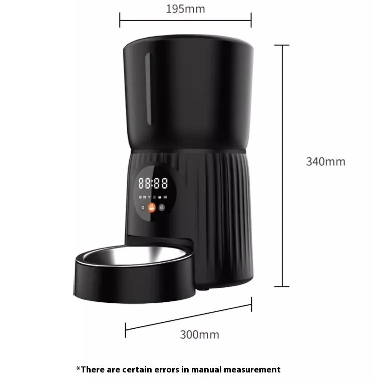 Black and white automatic intelligent pet feeder with USB cable for timed, portion-controlled feeding.