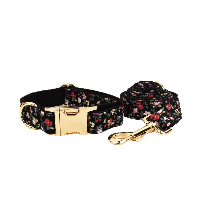 Dog wearing a cloth collar with removable bow, matching vest, and leash from the four-piece pet accessory set