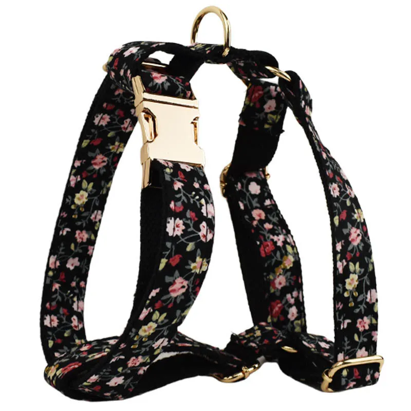 Dog wearing a cloth collar with removable bow, matching vest, and leash from the four-piece pet accessory set