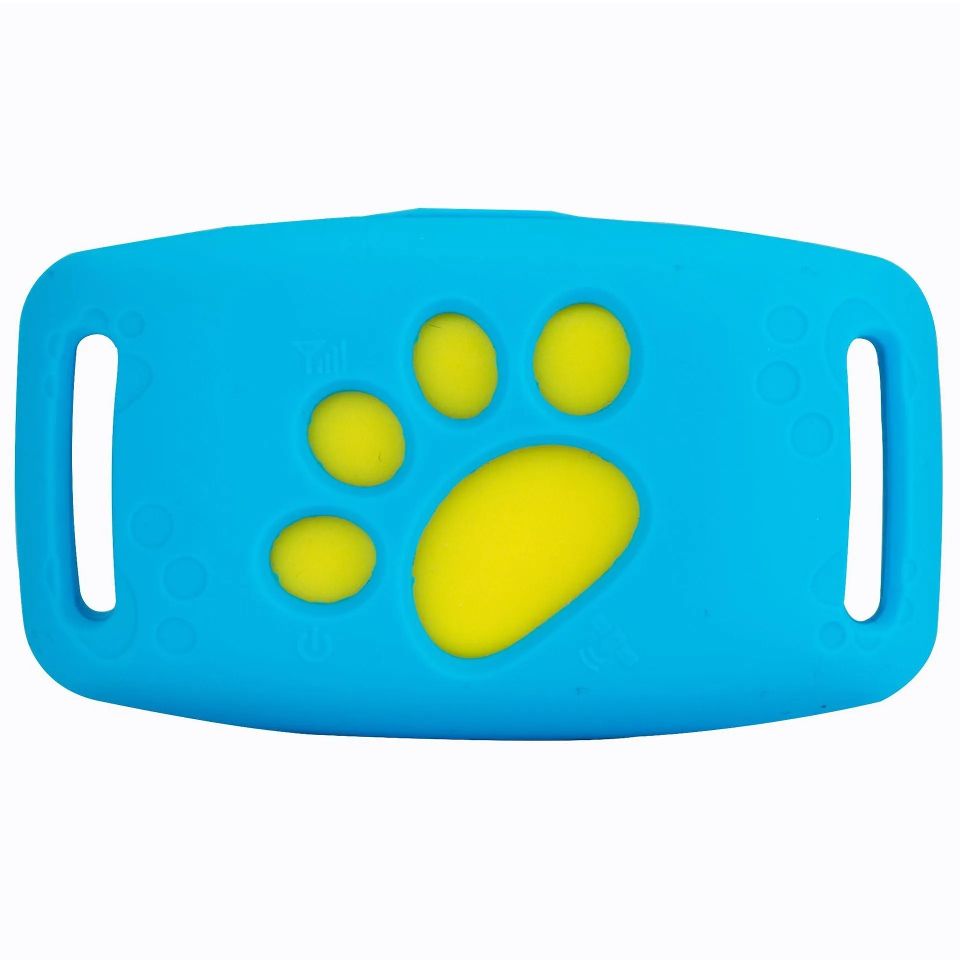 Black waterproof GPS pet tracker device showing dimensions next to a dog collar.