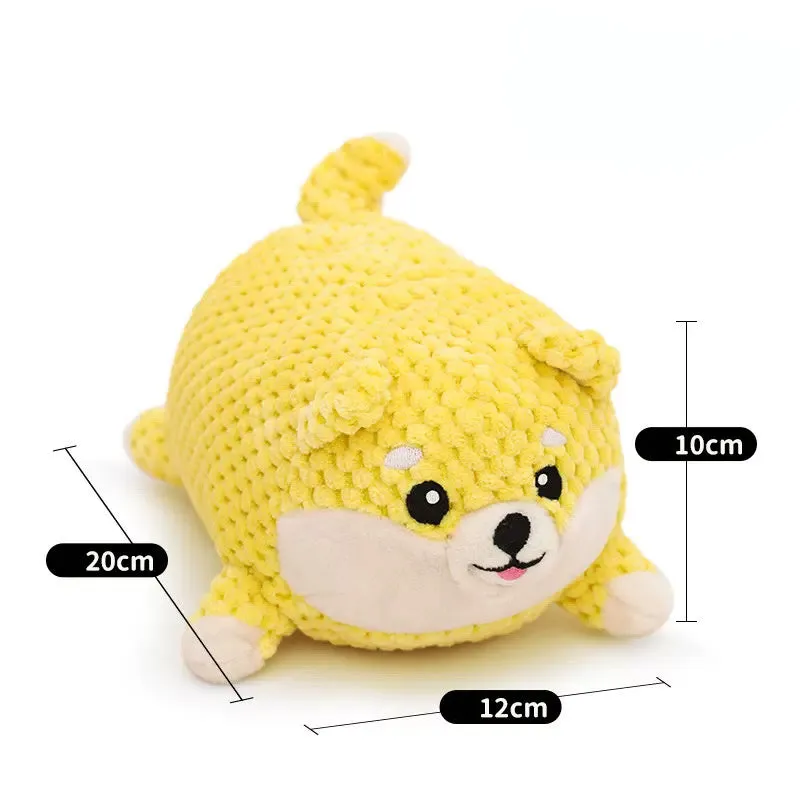 Plush calming dog toy shaped like a pillow, shown in a Large and Medium size.