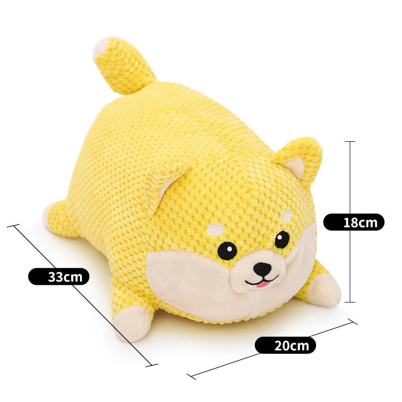 Plush calming dog toy shaped like a pillow, shown in a Large and Medium size.