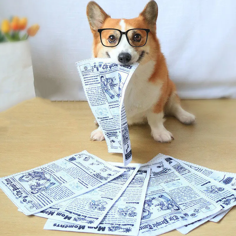 Tearproof dog toy with simulated newspaper design for medium breed chewing