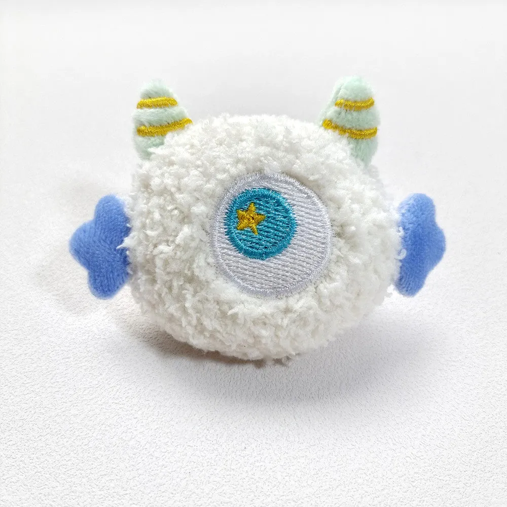 Geek cartoon plush dog squeaky toy with big eyes measuring 8.5cm long