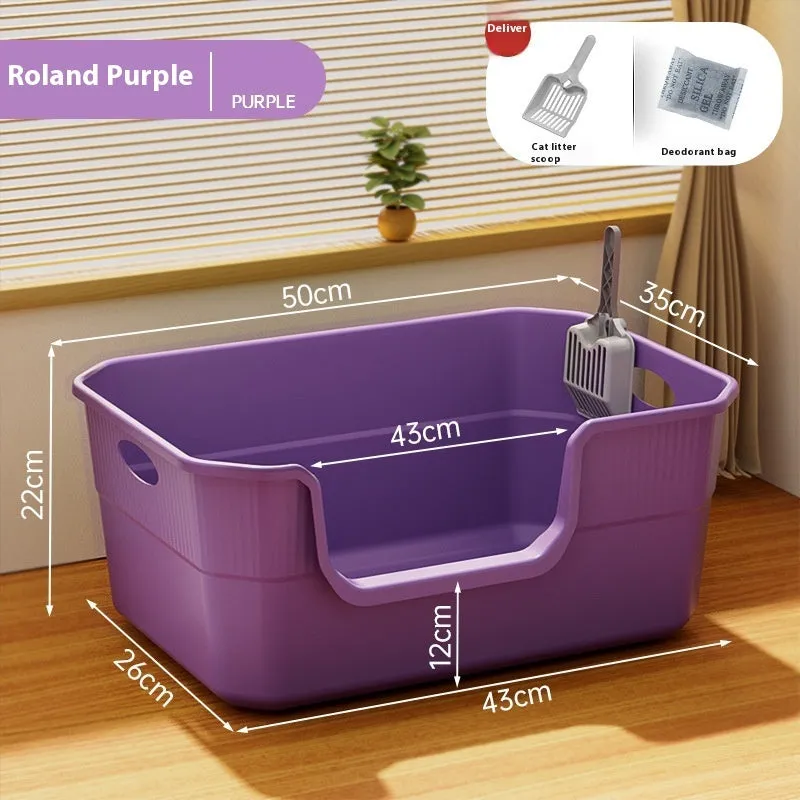 Oversized splash-proof cat litter box in multiple colours with extra large scoop included