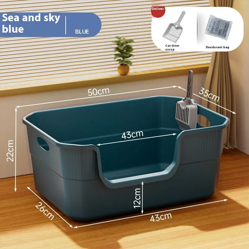 Oversized splash-proof cat litter box in multiple colours with extra large scoop included