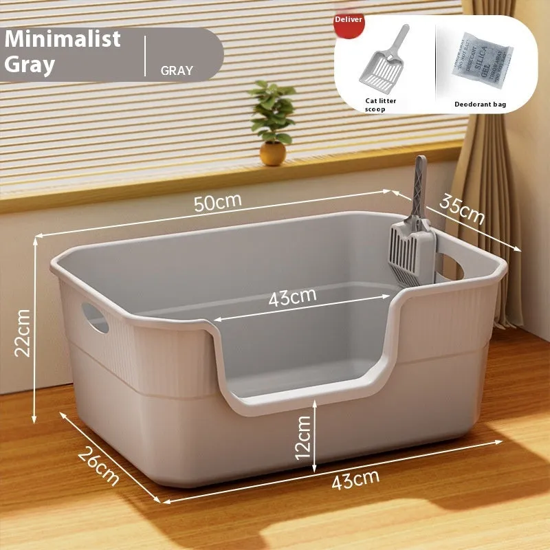 Oversized splash-proof cat litter box in multiple colours with extra large scoop included