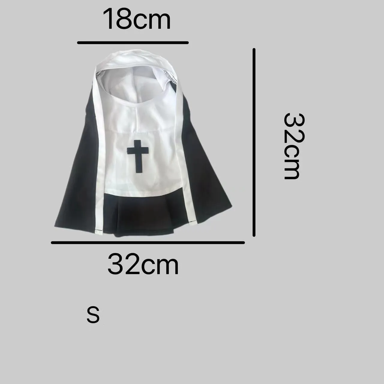 Black and white polyester nun costume cloak for a small dog on Halloween