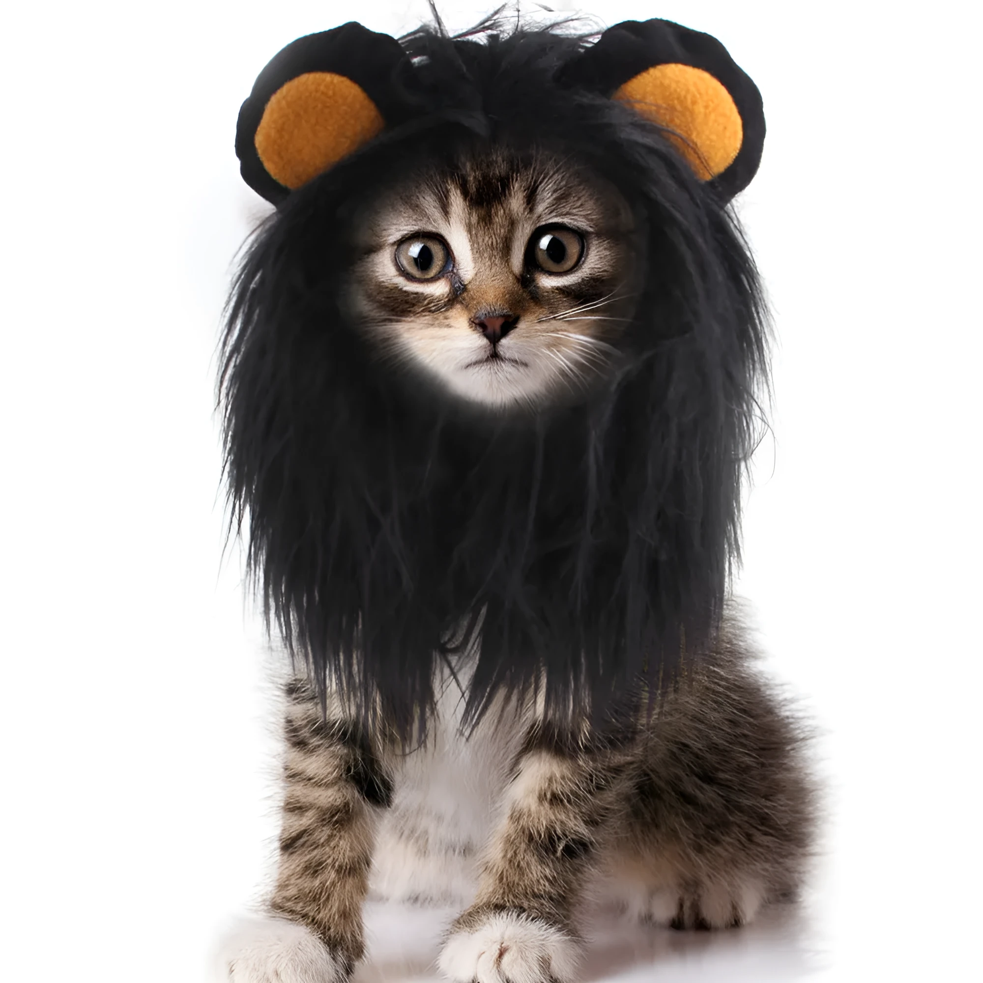 Black lion mane headgear for pet cat with adjustable elastic band