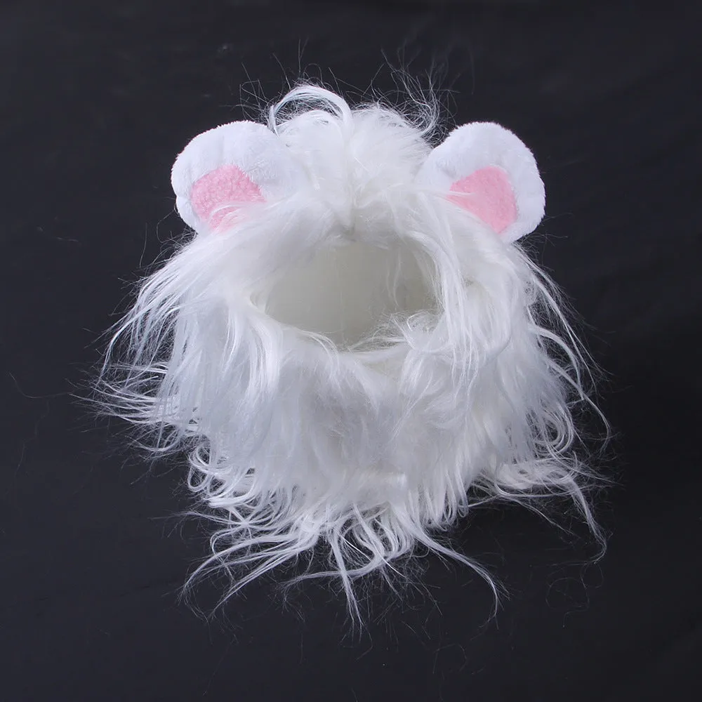 Black lion mane headgear for pet cat with adjustable elastic band