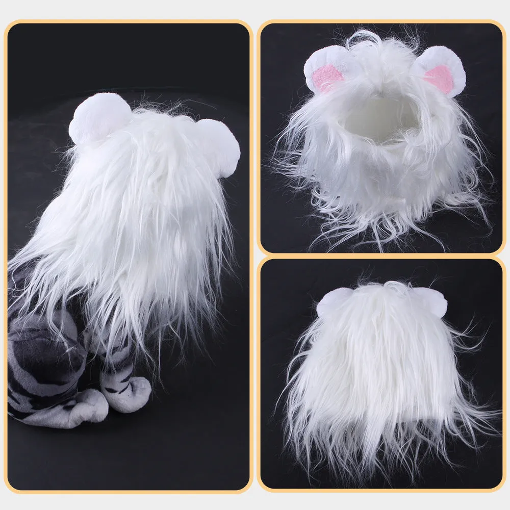 Black lion mane headgear for pet cat with adjustable elastic band