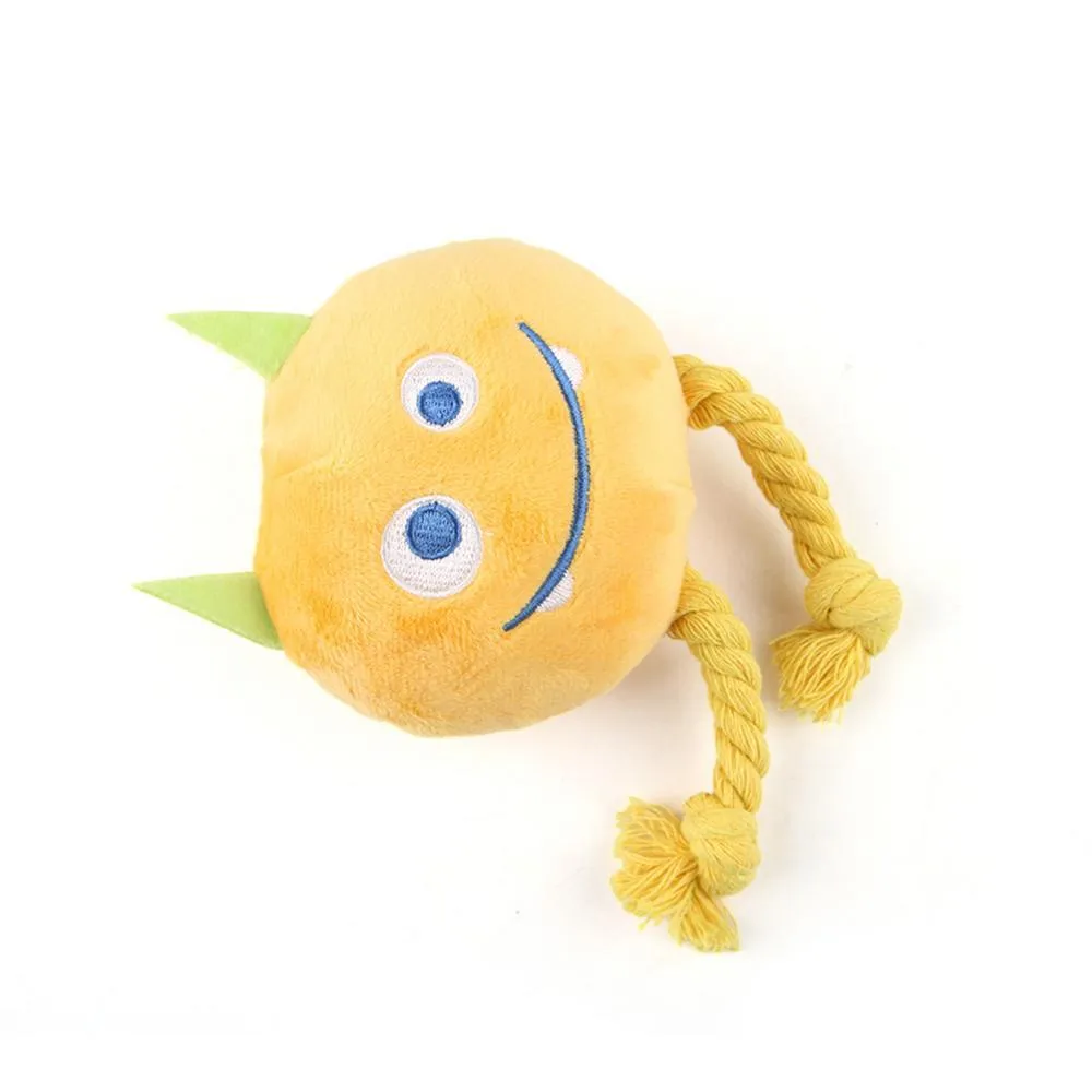 Blue and yellow cartoon dog squeaky toys with knot design for chewing