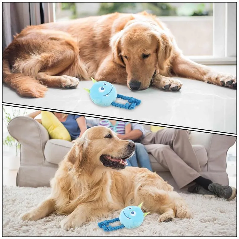 Blue and yellow cartoon dog squeaky toys with knot design for chewing