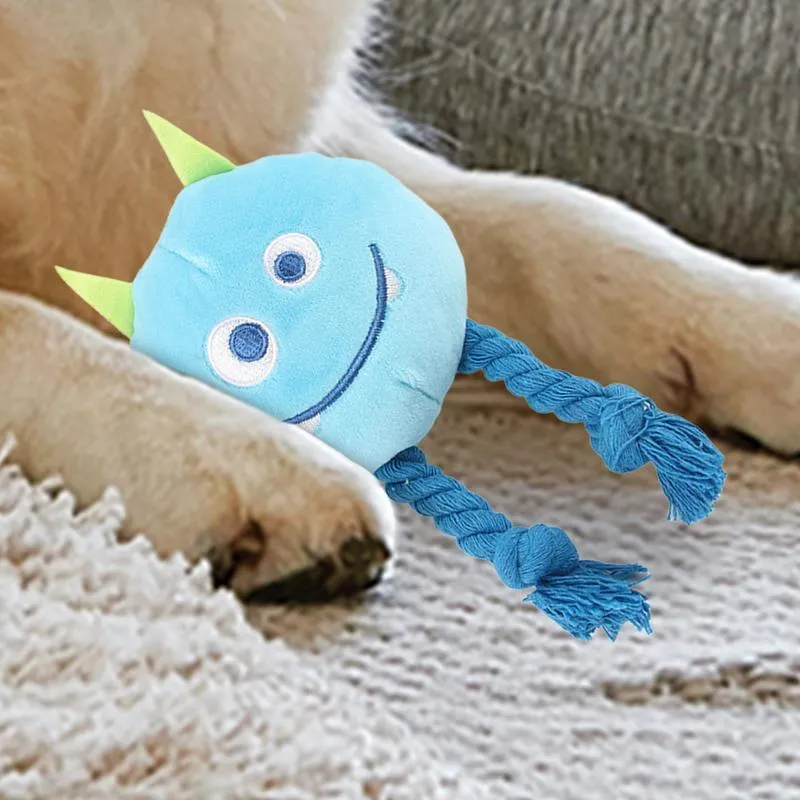 Blue and yellow cartoon dog squeaky toys with knot design for chewing