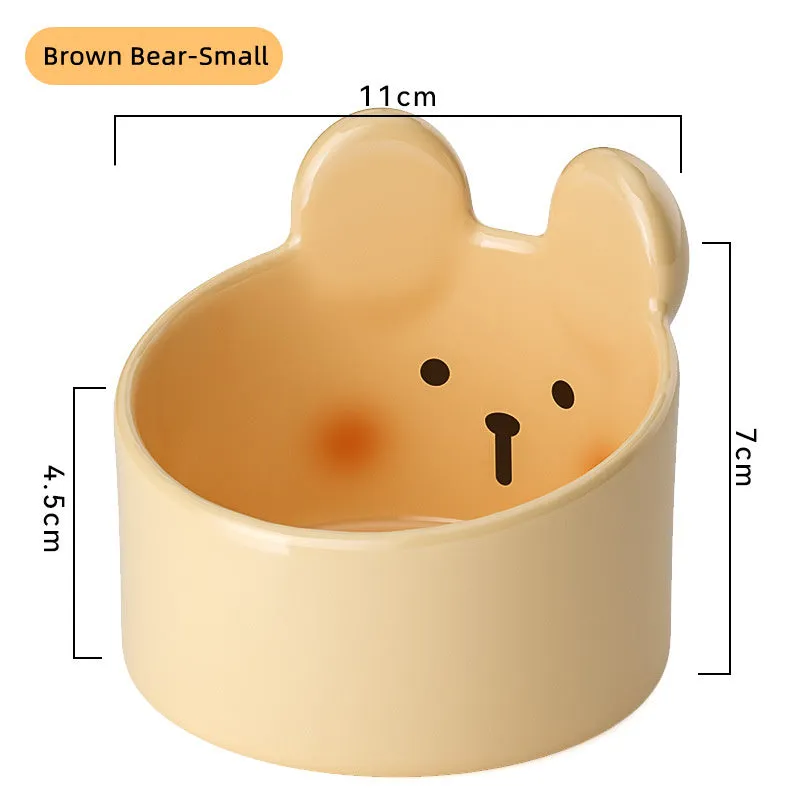 Blush Critter ceramic pet food bowl in white rabbit design, showing raised neck protection ring.