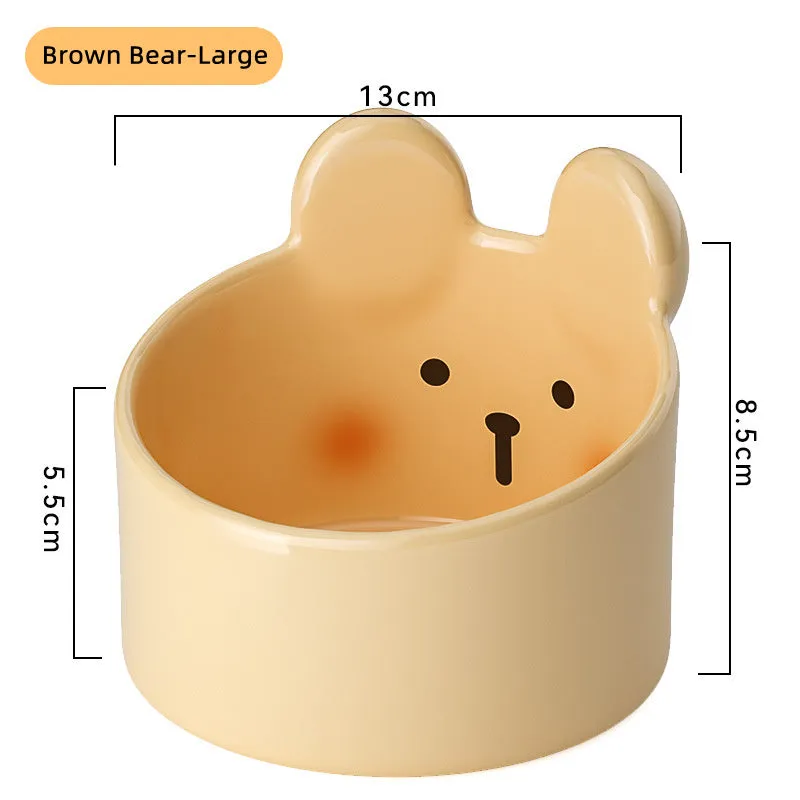 Blush Critter ceramic pet food bowl in white rabbit design, showing raised neck protection ring.