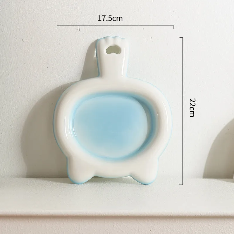 Ceramic cat bowl in blue, green, pink, or yellow colour with a shallow mouth design for pet food and water.