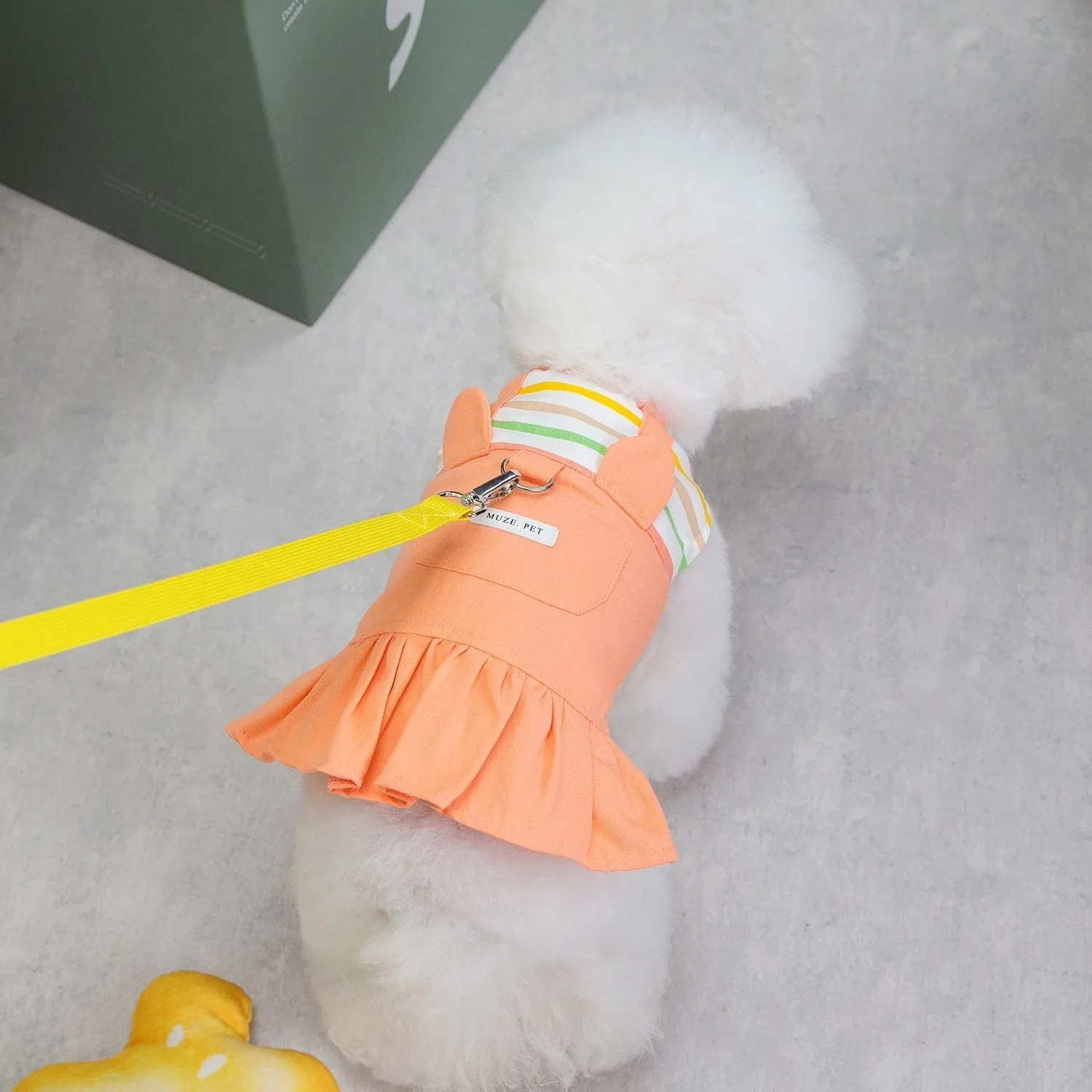 Orange and yellow striped patchwork cotton dog skirt with elastic waistband