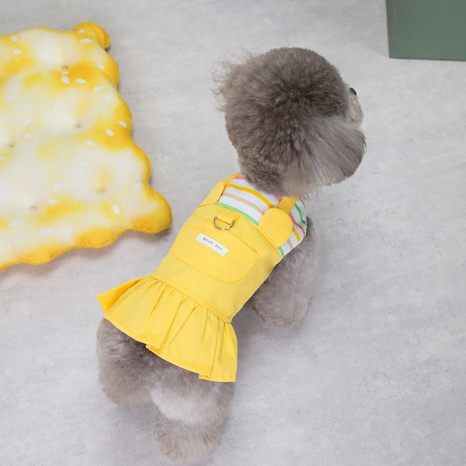 Orange and yellow striped patchwork cotton dog skirt with elastic waistband