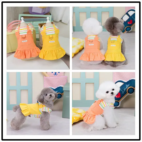 Orange and yellow striped patchwork cotton dog skirt with elastic waistband
