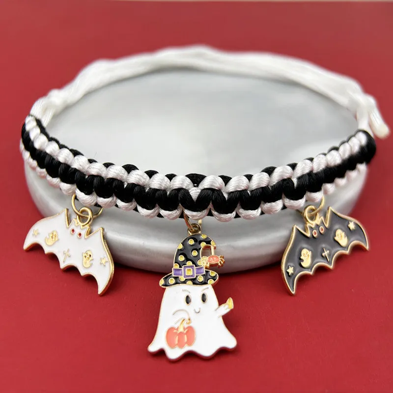 Halloween hand-woven pet collar decoration with geometric pattern and zinc alloy buckle for collars 15-38cm