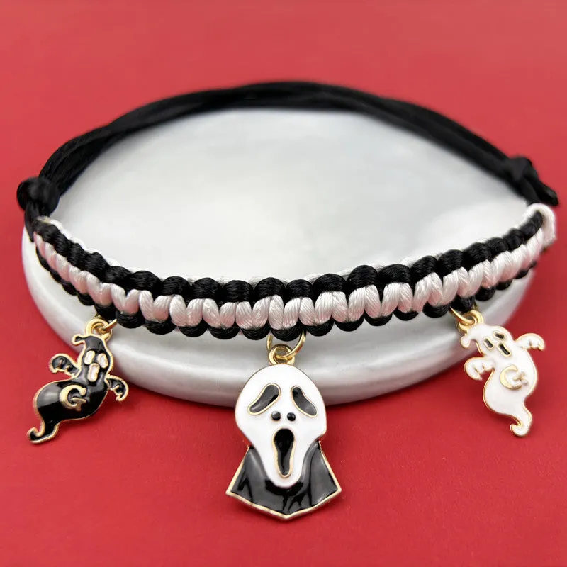 Halloween hand-woven pet collar decoration with geometric pattern and zinc alloy buckle for collars 15-38cm