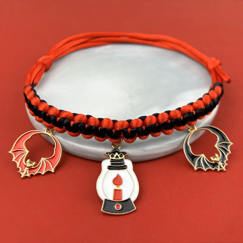 Halloween hand-woven pet collar decoration with geometric pattern and zinc alloy buckle for collars 15-38cm
