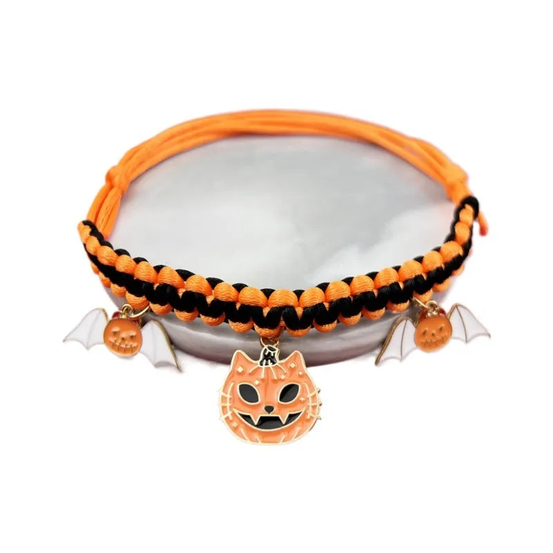 Halloween hand-woven pet collar decoration with geometric pattern and zinc alloy buckle for collars 15-38cm