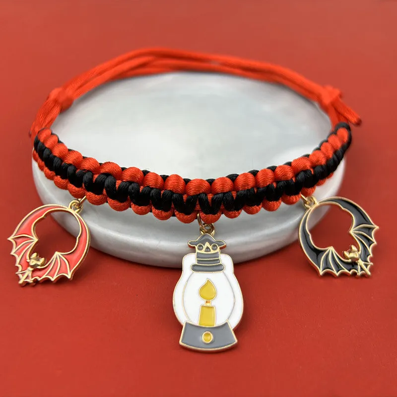 Halloween hand-woven pet collar decoration with geometric pattern and zinc alloy buckle for collars 15-38cm
