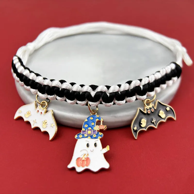 Halloween hand-woven pet collar decoration with geometric pattern and zinc alloy buckle for collars 15-38cm