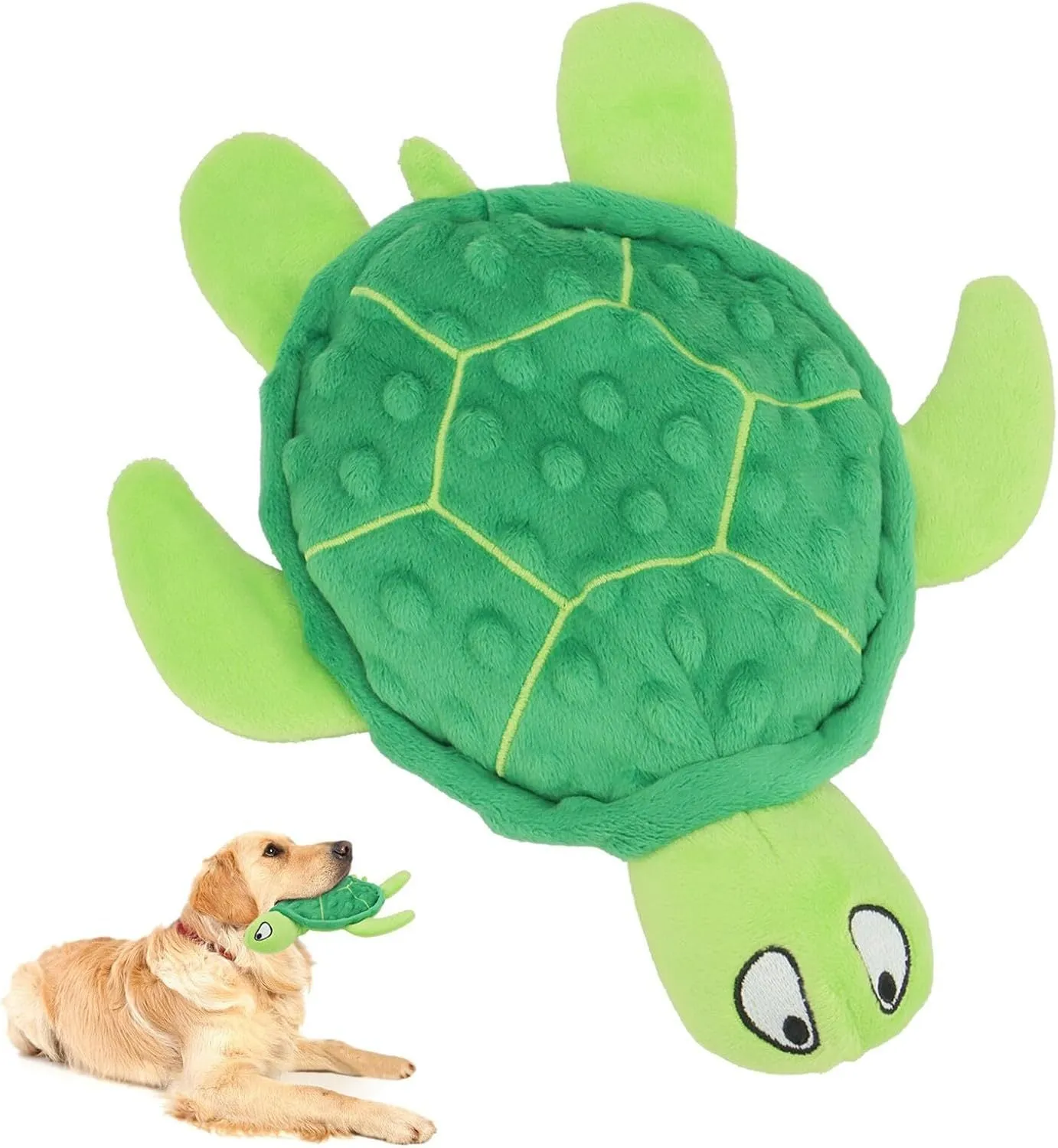 Blue sea turtle plush dog toy with squeaker for small dogs measuring 25cm