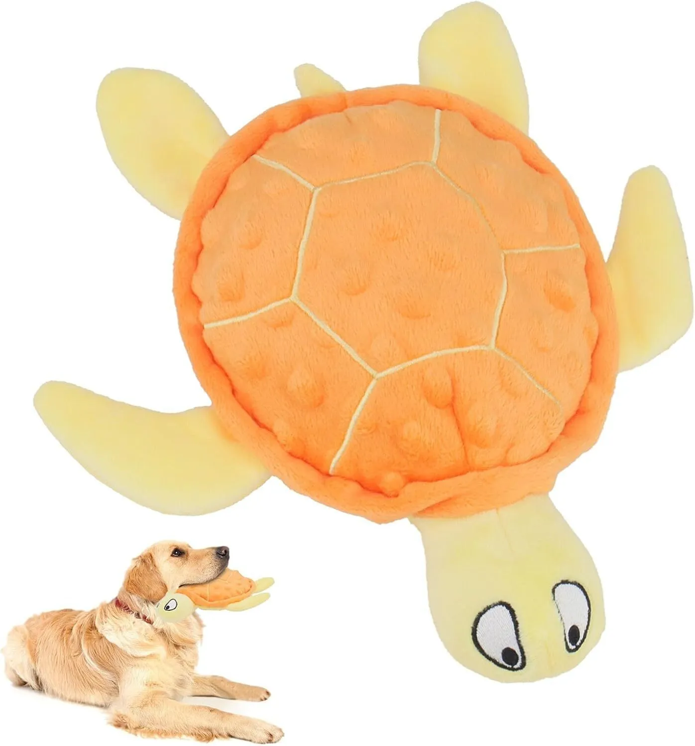 Blue sea turtle plush dog toy with squeaker for small dogs measuring 25cm