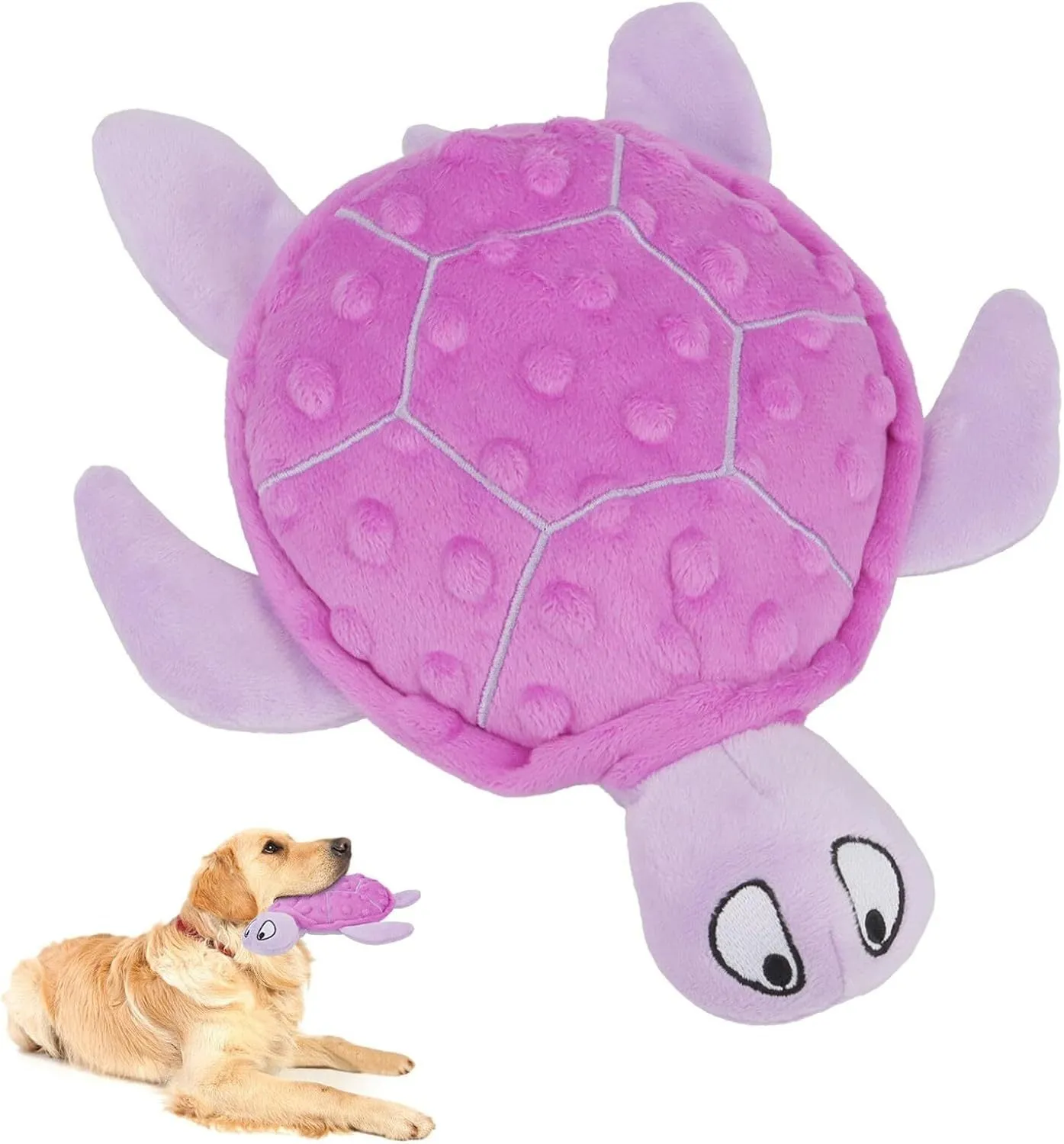 Blue sea turtle plush dog toy with squeaker for small dogs measuring 25cm