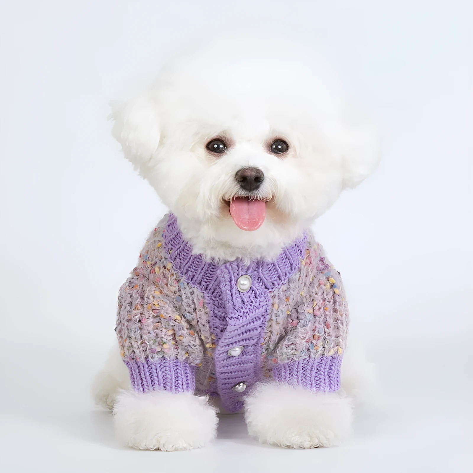 Purple dog cardigan sweater for large dogs in sizes XL and XXL.