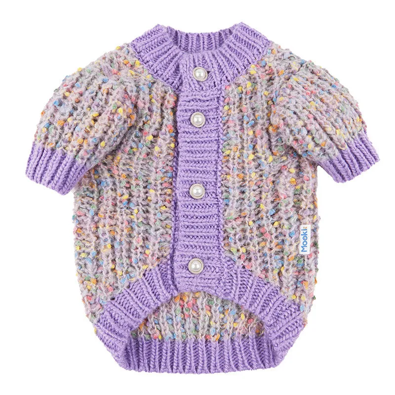 Purple dog cardigan sweater for large dogs in sizes XL and XXL.