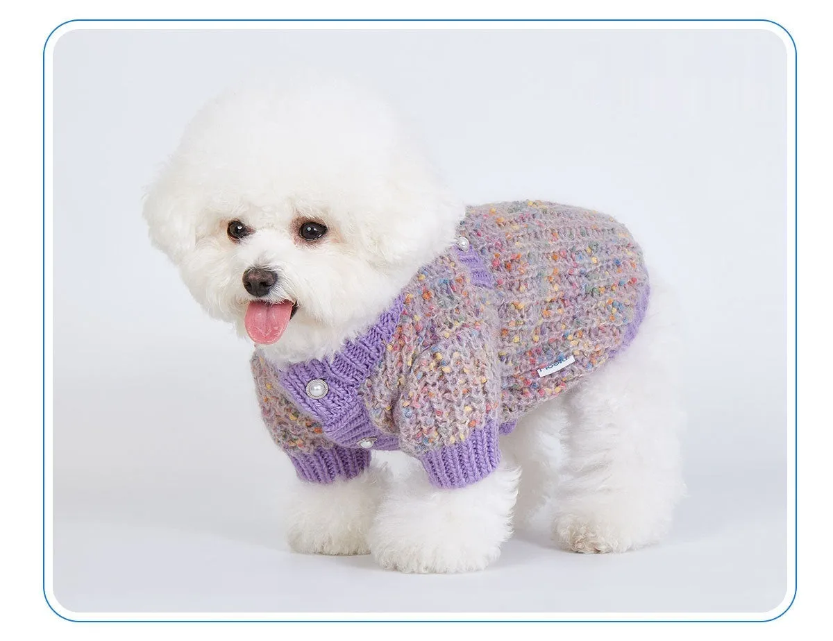 Purple dog cardigan sweater for large dogs in sizes XL and XXL.