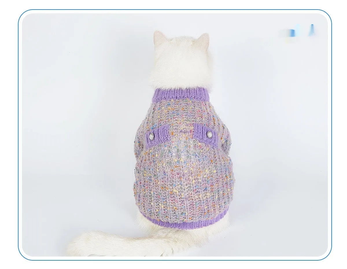 Purple dog cardigan sweater for large dogs in sizes XL and XXL.