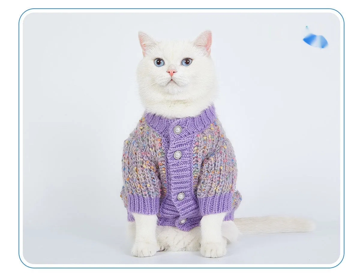 Purple dog cardigan sweater for large dogs in sizes XL and XXL.