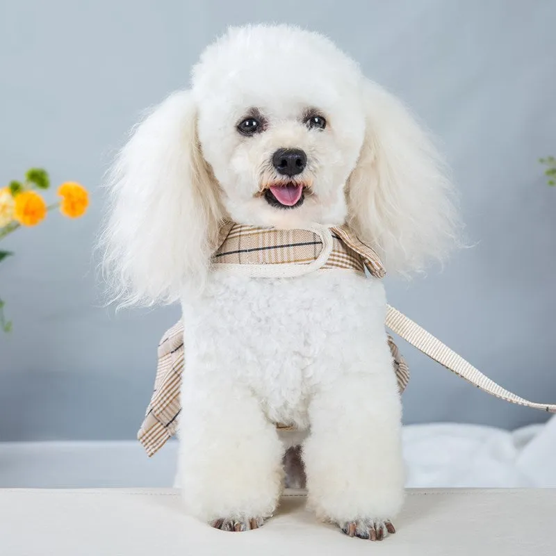 Chest strap pet vest harness with attached hand holding rope in polyester fabric