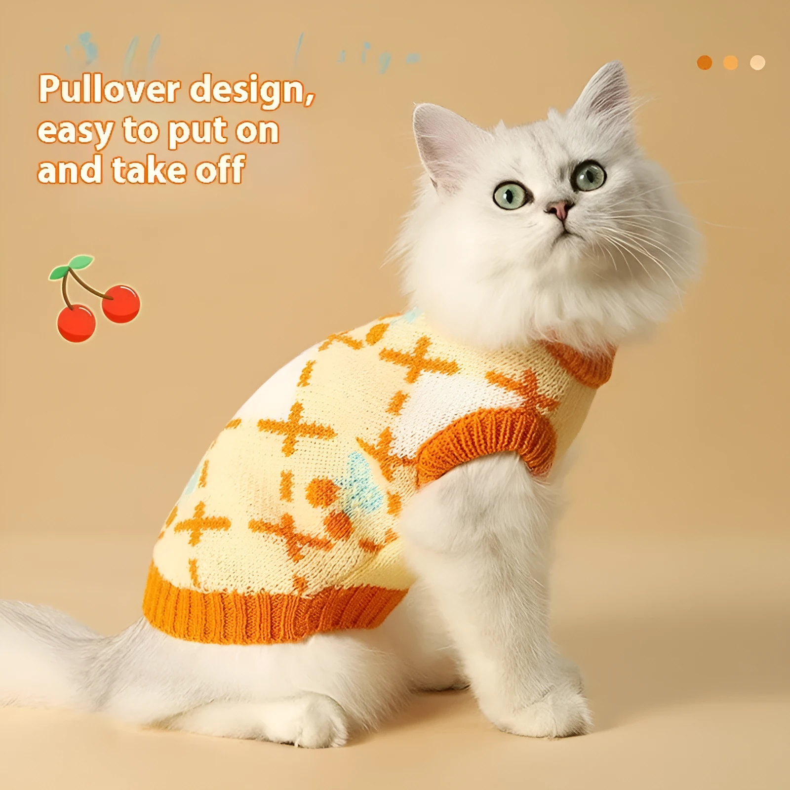 Orange Cherry colour cat sweater for autumn-winter seasons in sizes S M L XL