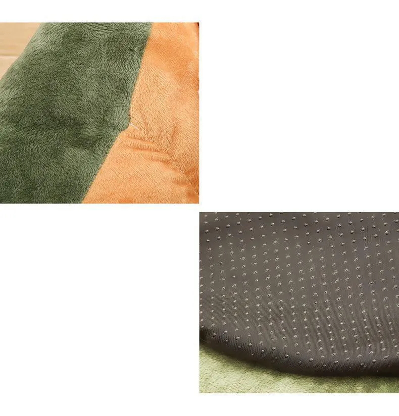 Soft cotton pet bed for cats and dogs in green colour, showing removable cover and padded interior.