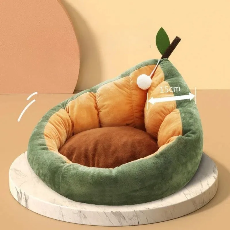 Soft cotton pet bed for cats and dogs in green colour, showing removable cover and padded interior.